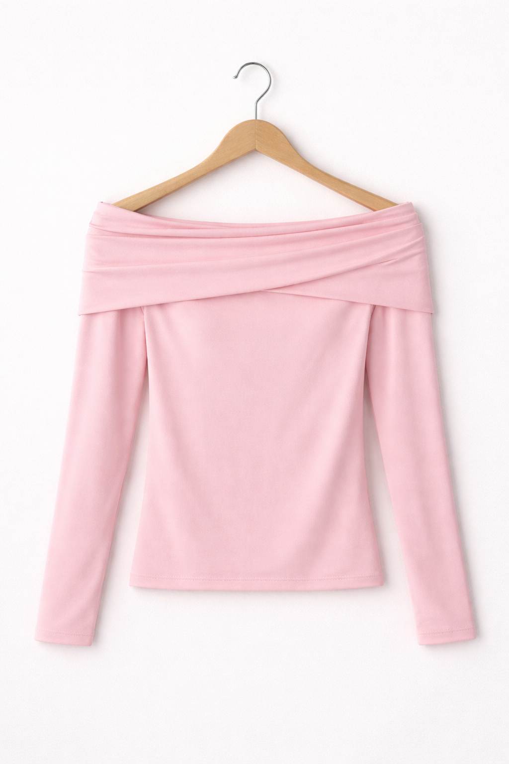 Camisola Rosa Ombro a Ombro Ajustado